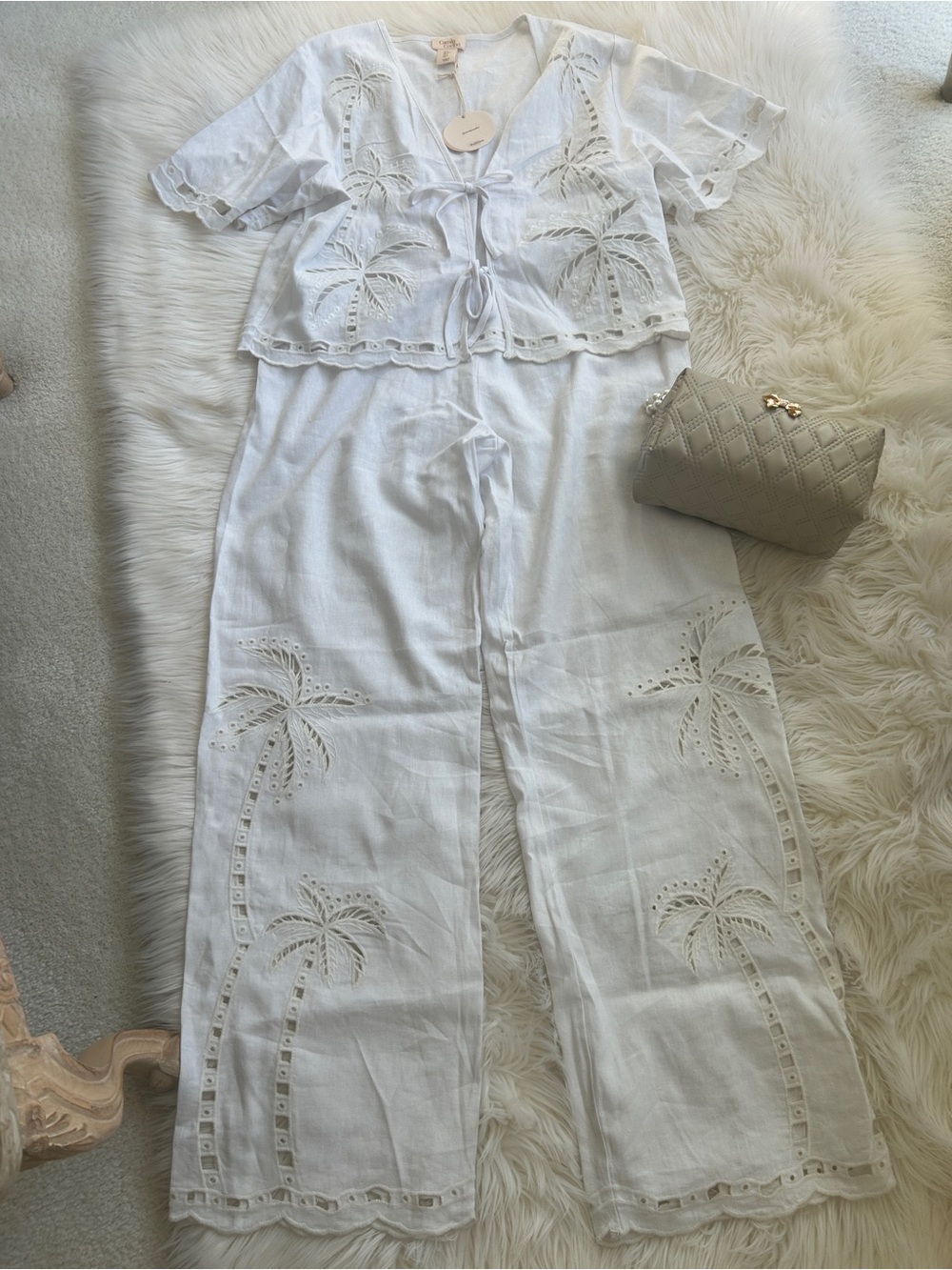 Camila Coelho Women's White Embroidered Wide-Leg Jumpsuit